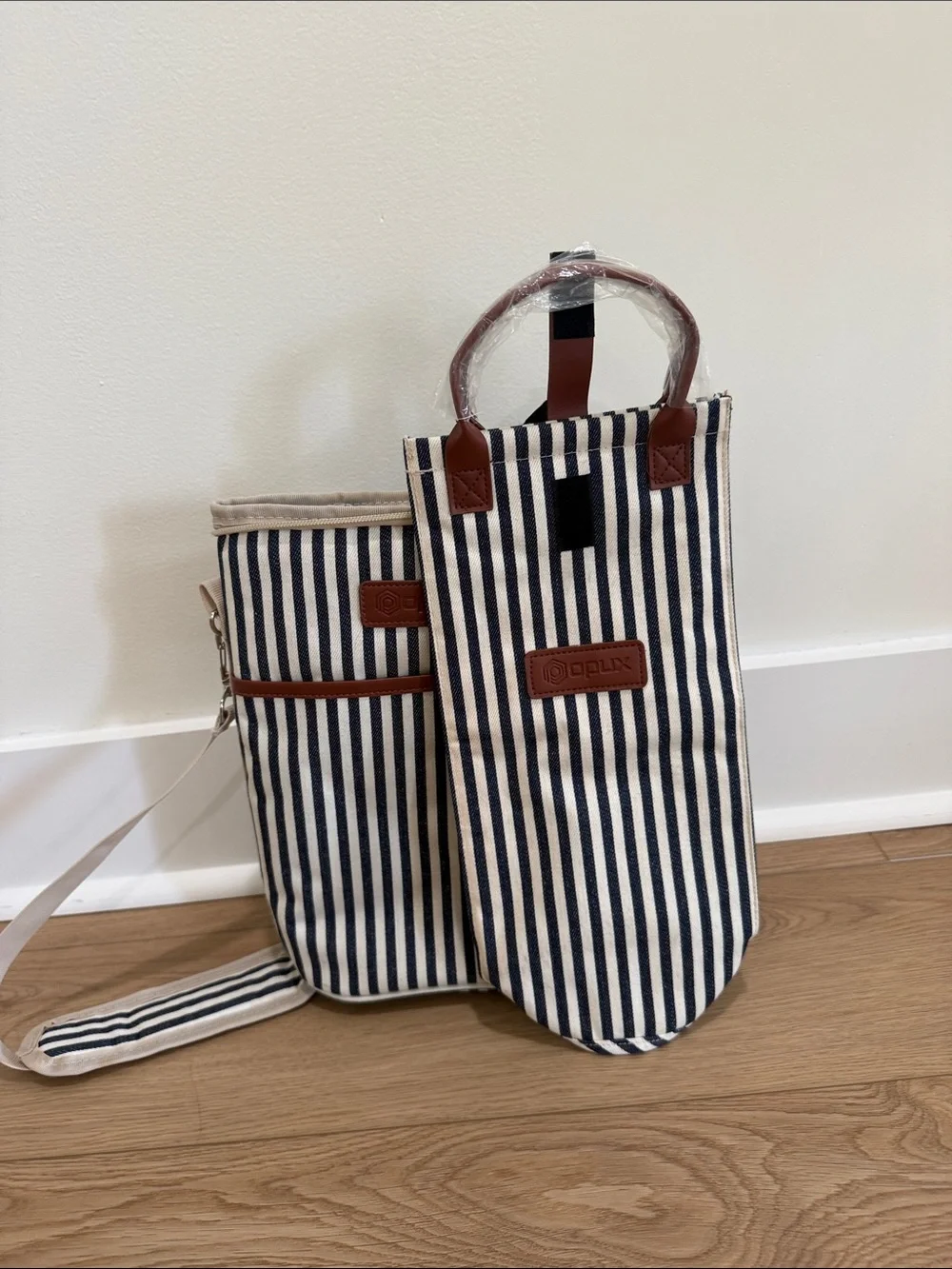 Striped Canvas Messenger Bag with Tan Accents